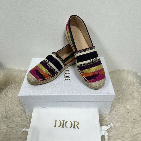 NIB DIOR Granville Logo Embroidered Multicolor Patchwork Flat Espadrille 38 - Picture 4 of 9
